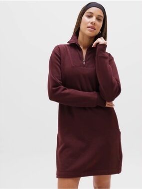Athleta Cozy Karma 1/2 Zip Women’s Sweatshirt Dress Burgundy Garnet Size L Tall